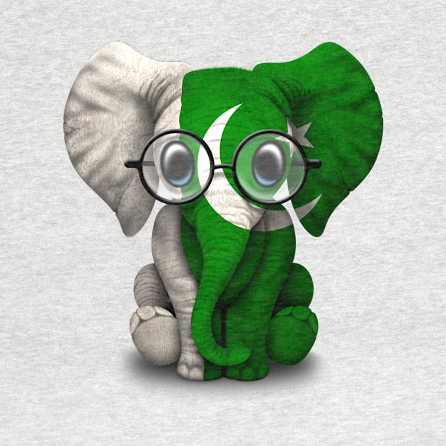 Baby Elephant with Glasses and Pakistani Flag by jeffbartels